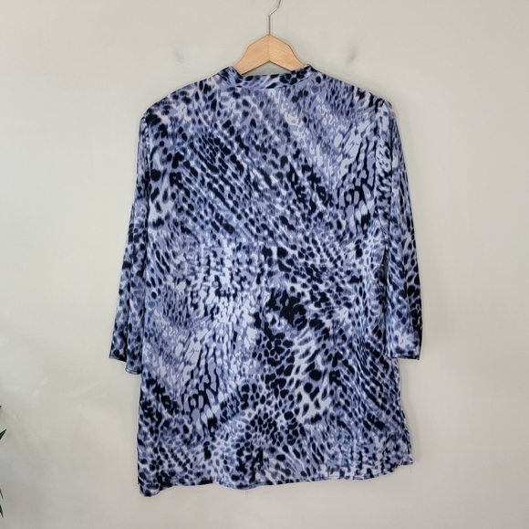 Chico's | Blue Animal Print Blouse with Sequin Neckline - Picture 5 of 7